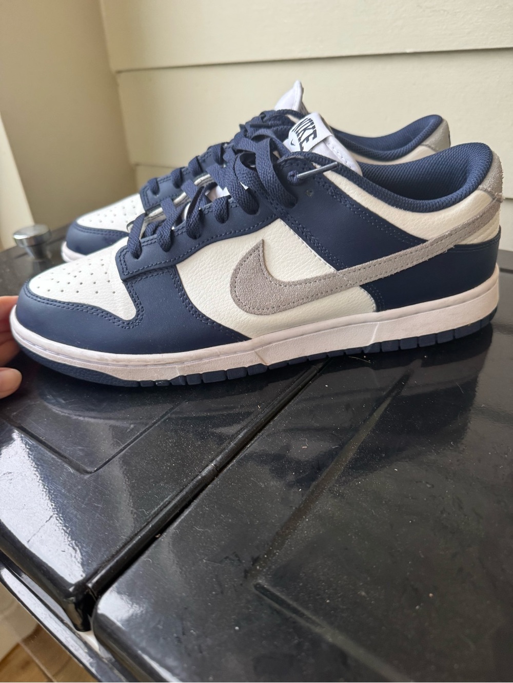 Nike Men’s Dunk Low Retro Sneaker in white, midnight navy & smoke grey sz 11